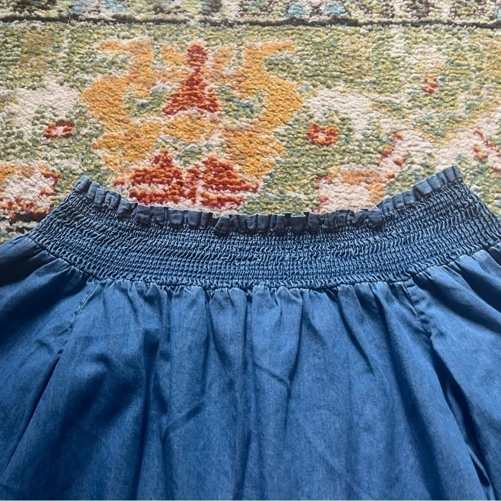 Michael Kors Blue Off Shoulder Smocked Peasant Blouse High Low Hem XS